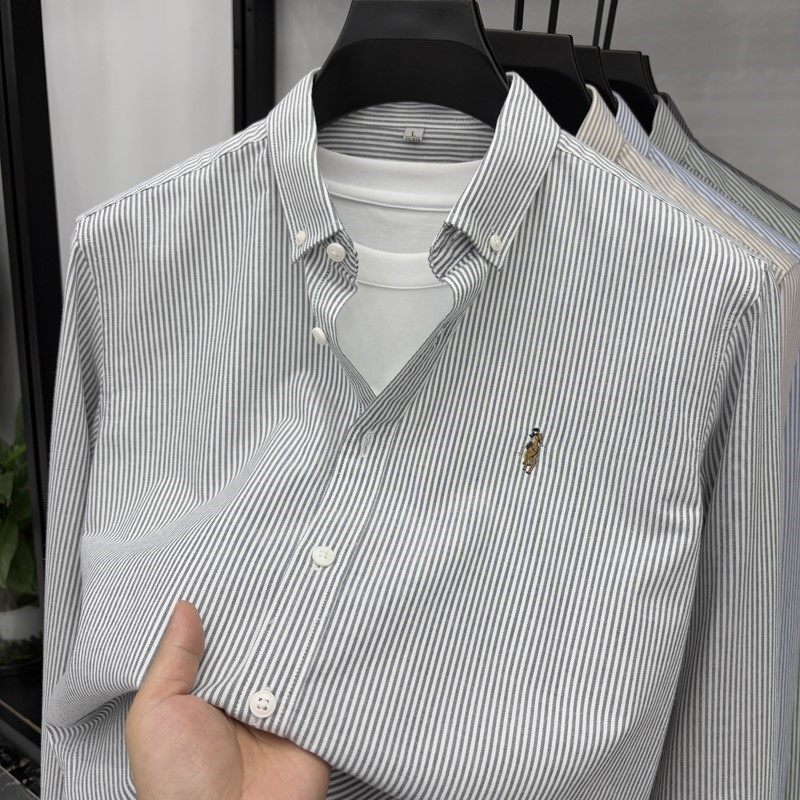 保罗刺绣纯棉长袖衬衫男翻领商务休闲上衣高端男装休闲衬衣职业装