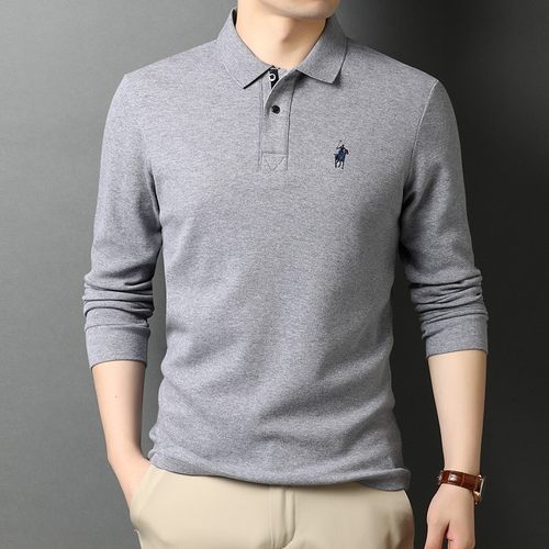 濮森保罗Polo衫男士长袖t恤纯棉中年爸爸春秋装上衣服秋衣体桖衫