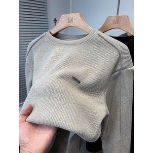 针织卫衣男款加绒加厚秋冬季青年休闲套头打底衫男装内搭长袖t恤