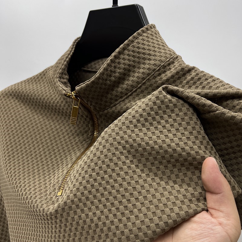 华夫格半拉链立领卫衣男春秋季百