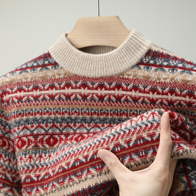 羊毛衫男冬季加厚新款100纯羊毛半高领粗线保暖高端男士针织毛衣