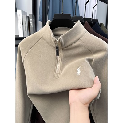 奥利绒刺绣小马标立领半拉链卫衣