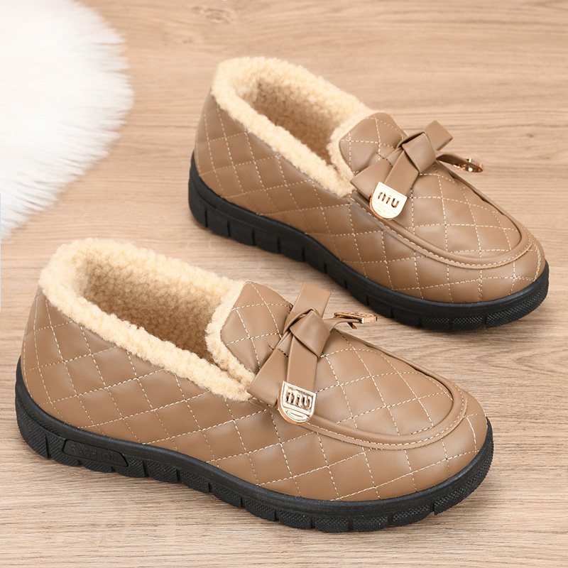 冬季老北京棉鞋女加绒保暖妈妈鞋棉靴皮面加厚防滑女士豆豆鞋平底