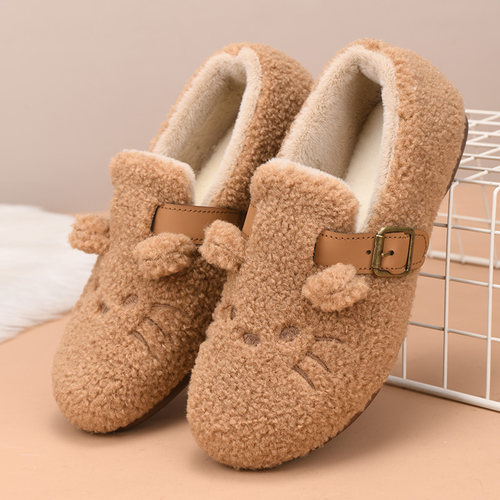 冬季老北京棉鞋女加绒保暖毛毛鞋加厚防滑豆豆鞋平底休闲妈妈棉靴