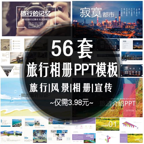 旅行相册PPT模板 城市旅游摄影海边风景宣传照片纪念册动态MV素材