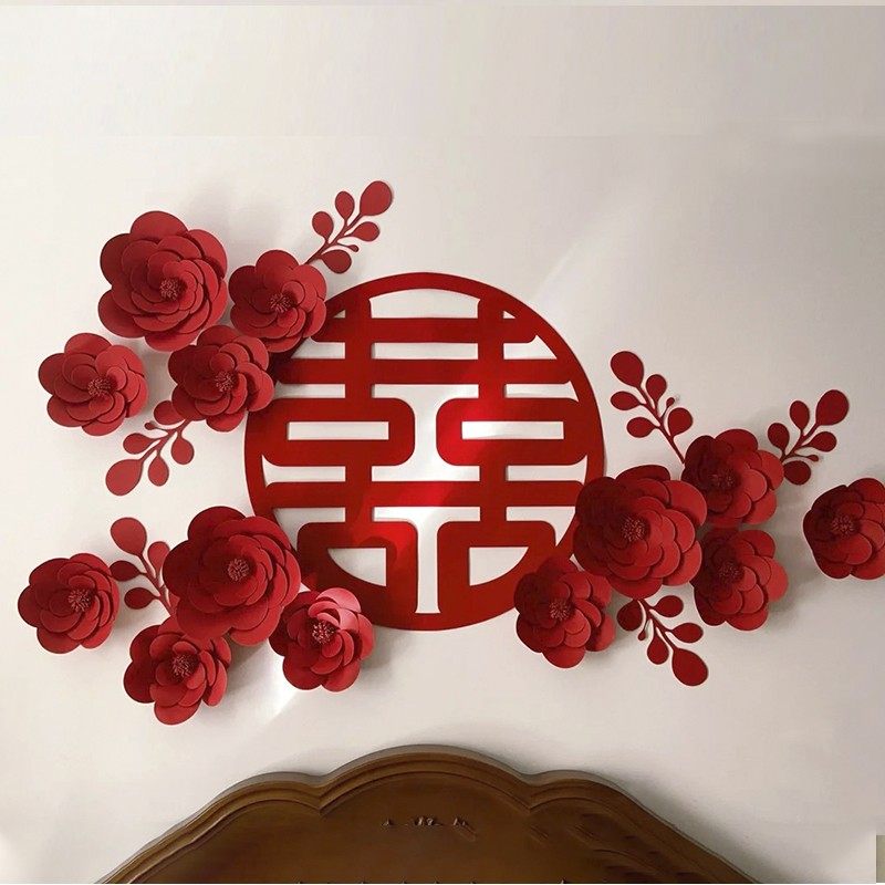 婚房布置装饰场景结婚礼庆女男方卧室客厅创意浪漫网喜字大红纸花