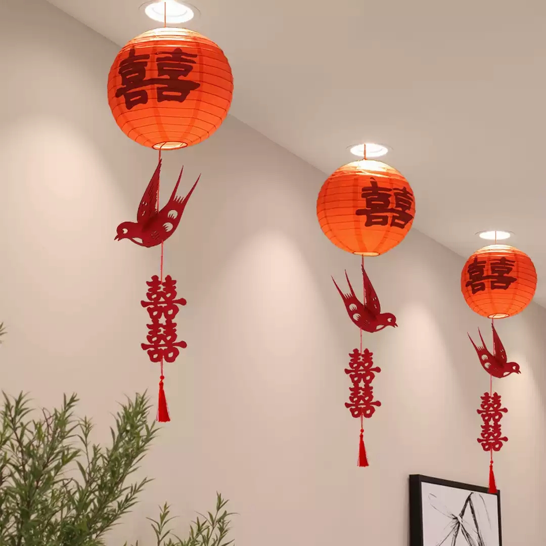 婚房布置立体喜字灯笼挂件吊饰新房客厅吊顶天花板装饰男女方挂饰