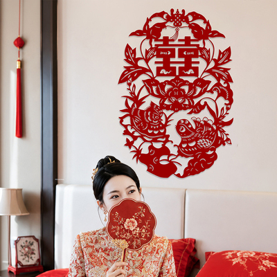 喜字贴订婚结婚晨袍拍照道具婚房布置卧室床头剪纸中式喜字装饰