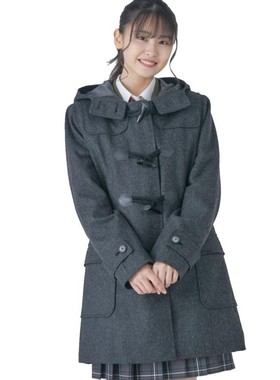 牛角扣羊毛连帽外套日系学院风JK毛呢大衣sweet teen中长款KK021
