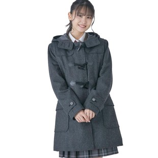 牛角扣羊毛连帽外套日系学院风JK毛呢大衣sweet KK021 teen中长款