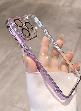 淡紫色电镀边适用OPPOReno15/14/13/12/10透明9/8手机壳6Pro+高透超薄FindX8s+/x6/x3/X7硅胶全包边X9pro女软