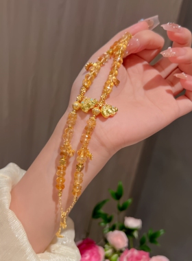 足金敦敦象手链天然黄水晶手串礼物送女友闺蜜叠戴显白生日礼物