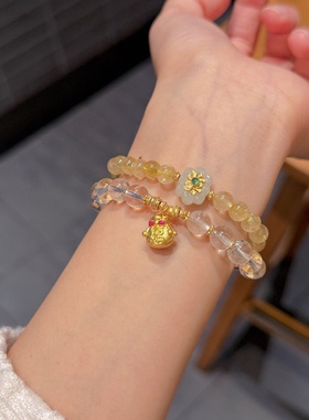 足金福袋黄水晶手串白水晶手链生日礼物送女友闺蜜新中式高级感