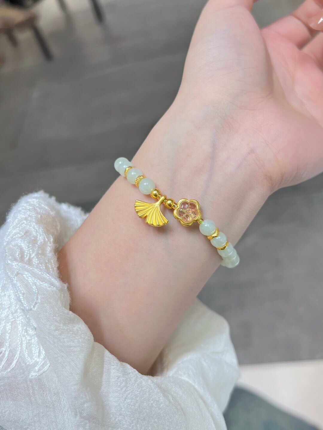 足金盘缠18k金银杏叶手链和田玉生日礼物送女友闺蜜高级感惊喜