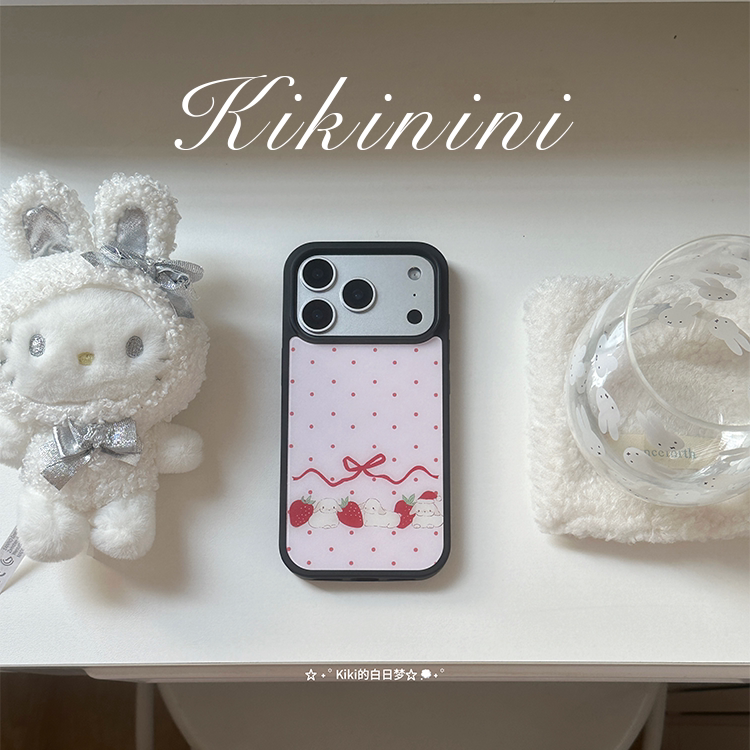 kiki白日梦原创手机壳苹果新年波点草莓兔子红色蝴蝶结黑边磁吸适用苹果iphone1718promax可爱手机圣诞节礼物