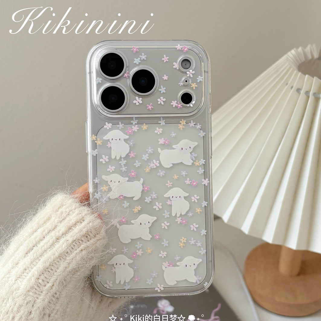 kiki白日梦原创手机壳春天小羊花花彩色高透明适用苹果iphone17pro1514pro爱手机软壳小米华为小卡追星拍立得