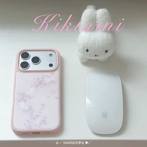 kiki白日梦原创手机壳兔子碎花高透明适用苹果iphone17pro1614pro手机壳亚克壳防摔手机壳神甲壳软边包拍键