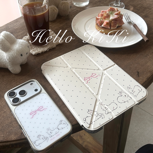 kiki原创/滑轨拆卸黑白兔子波点适用于ipad保护壳平板保护套亚克力防弯硬Y折书本有笔槽air811英寸mini7笔槽