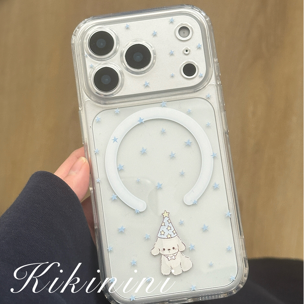 kiki白日梦原创手机壳蓝色星星小狗磁吸支架亚克力星空防摔高透明适用苹果iphone1314promax可爱手机亚克力