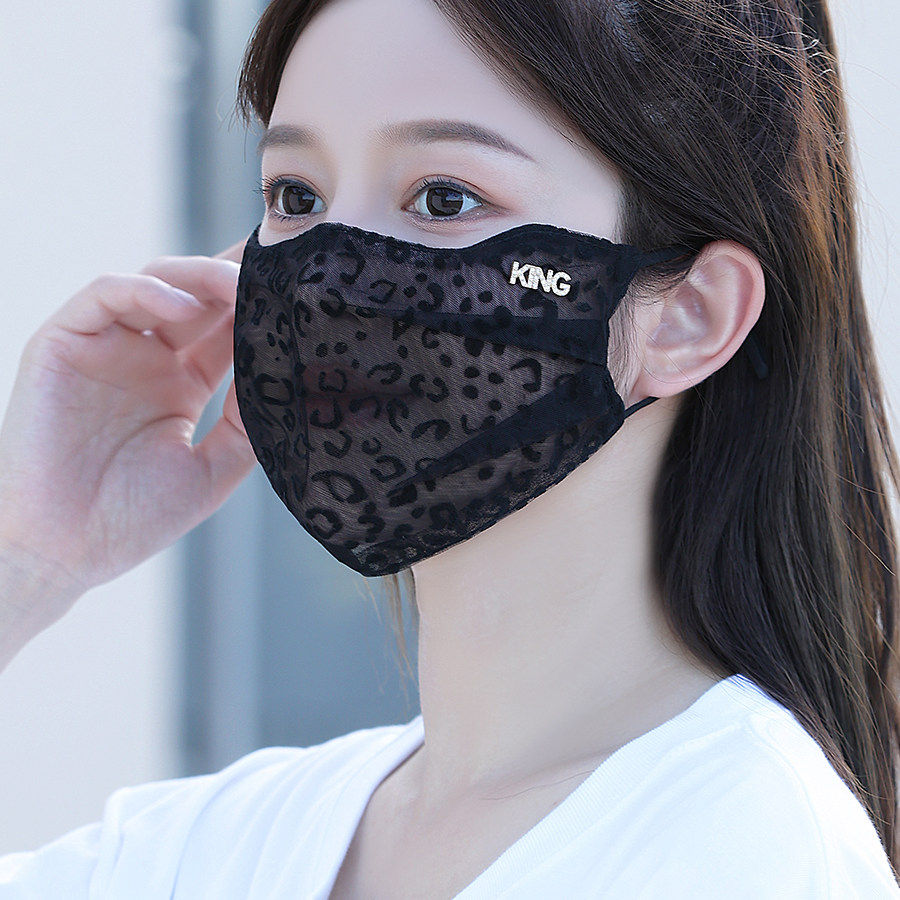 蕾丝口罩女春夏季黑色薄款透气高颜值显脸小性感时尚户外遮脸面罩