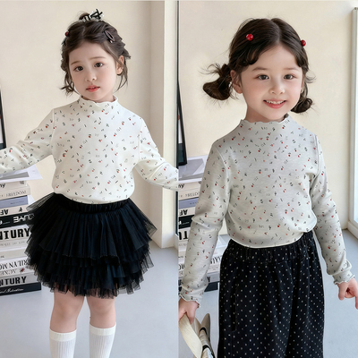 秋冬洋气碎花木耳边长袖上衣