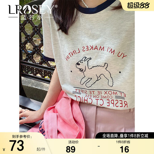 蓝若水印花T恤日系减龄上衣休闲