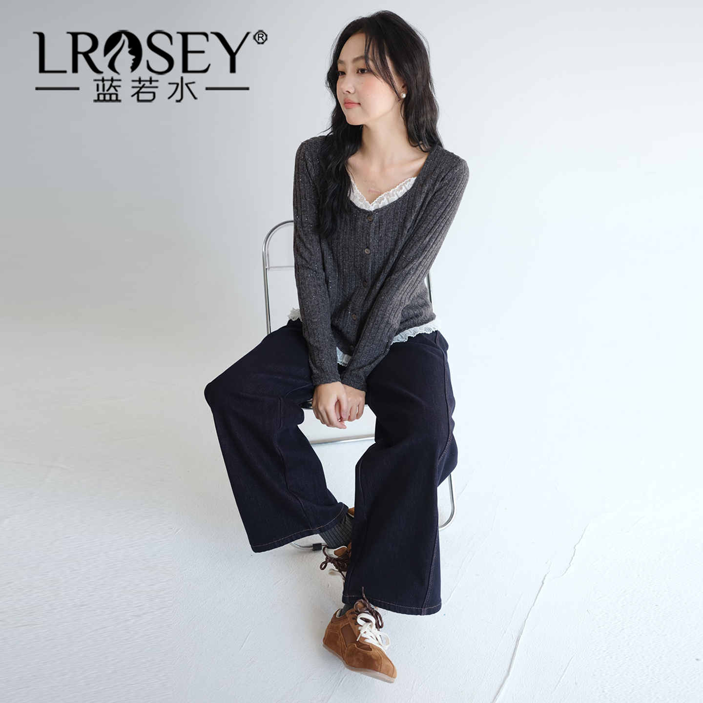 蓝若水法式复古拼接显瘦开衫