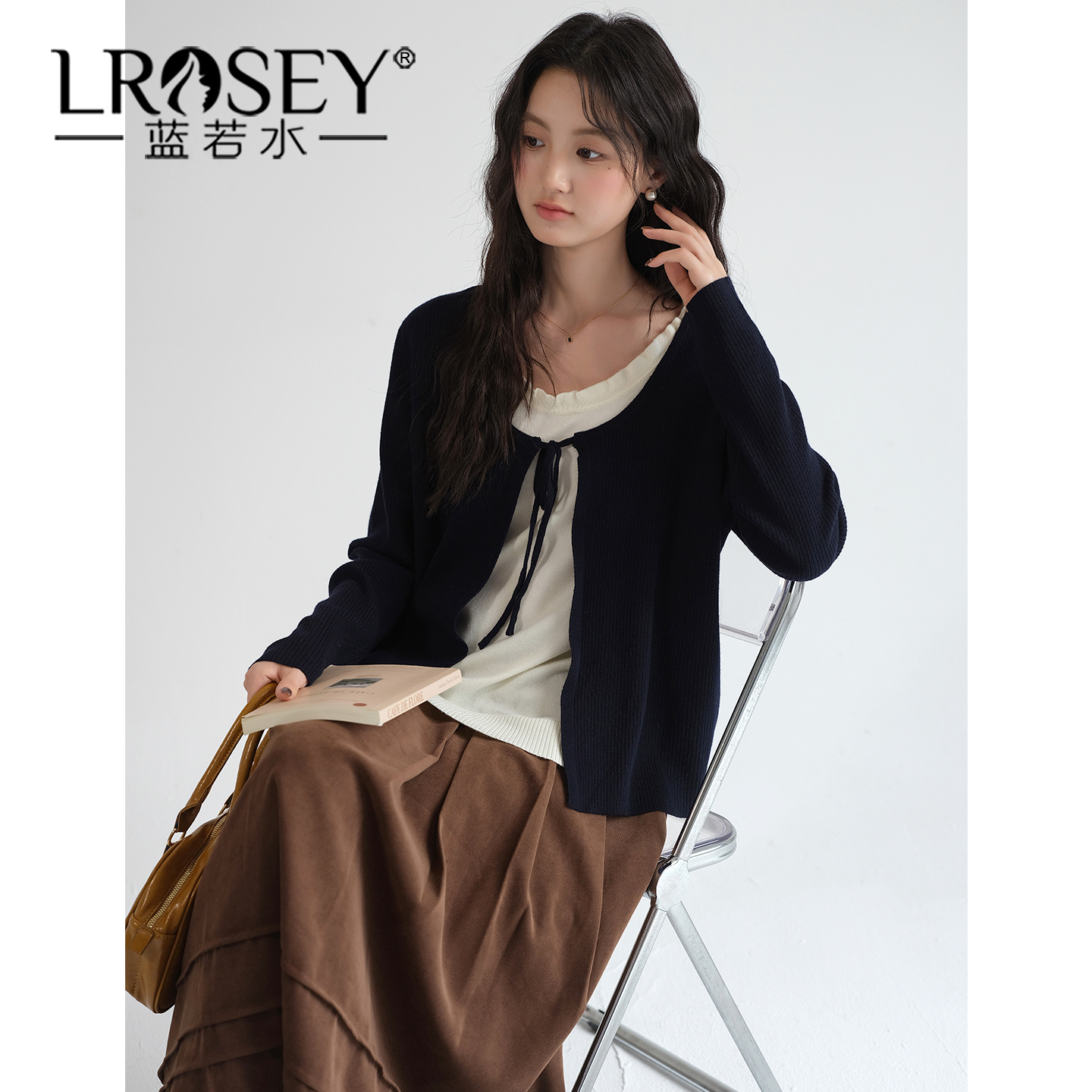 蓝若水14针重磅复古假两件针织衫