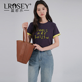 蓝若水大码 胖MM设计感凉感上衣 新款 女装 撞边字母刺绣T恤2026夏装