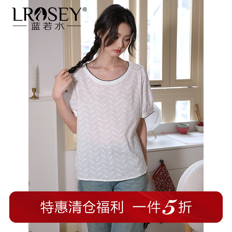 蓝若水大码女装高级感镂空刺绣衬衫夏季新品胖mm宽松甜美减龄上衣
