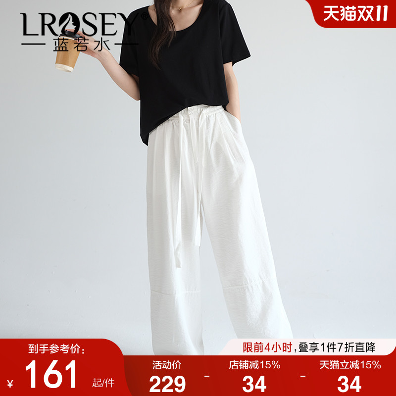 蓝若水宽松高腰休闲显瘦直筒裤