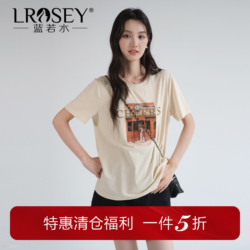 蓝若水港风复古印花短袖显瘦图片