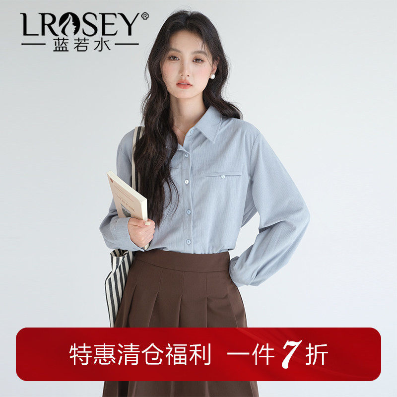 蓝若水大码女装气质翻领灯芯绒衬衫春季新款胖mm韩版宽松外套上衣