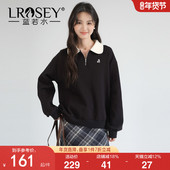 蓝若水大码 半拉链珠地棉上衣 新款 女装 简约POLO领卫衣胖MM2026春装