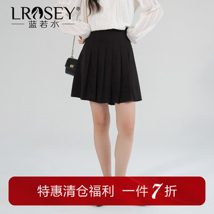 蓝若水大码女装气质学院风A字百褶裙胖mm春季新款复古高腰半身裙