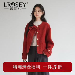 蓝若水大码女装复古羊毛呢小香风外套胖mm冬装新款宽松短款呢大衣