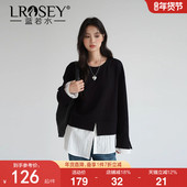 时尚 蓝若水大码 不规则小众上衣 卫衣胖MM春季 新款 女装 假两件长袖