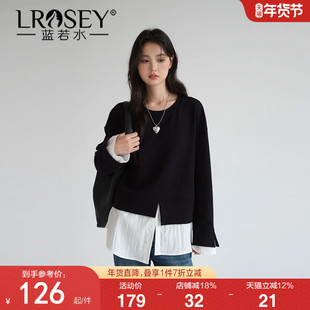 蓝若水大码女装假两件长袖卫衣胖MM春季新款时尚不规则小众上衣