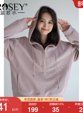 蓝若水大码女装美式半拉链连帽套头卫衣胖mm2026春装新款慵懒上衣