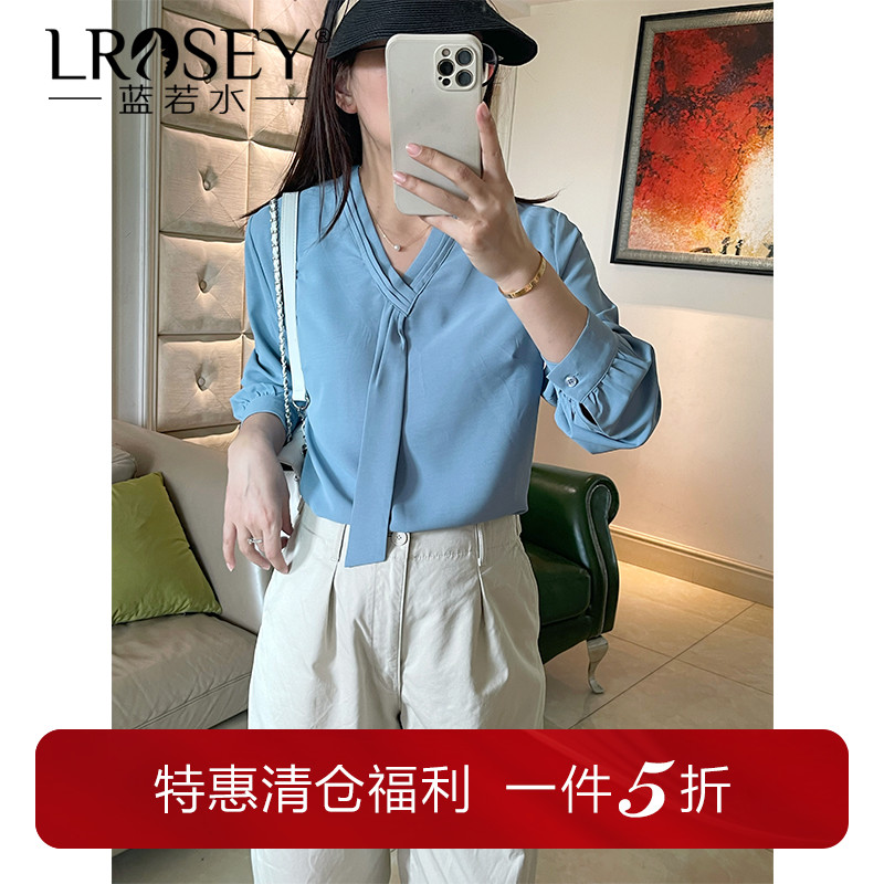 蓝若水设计感小衫韩版V领衬衫