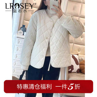 蓝若水大码女装韩版菱格保暖棉服冬季新款宽松遮肚胖mm夹棉外套