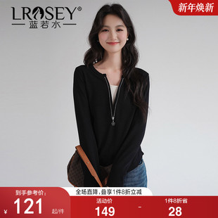 别致半拉链v领t恤胖MM假两件打底衫 蓝若水2026春装 女装 大码 新款