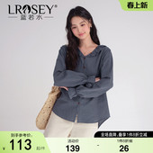 新款 蓝若水大码 2026春装 复古V领荷叶边格子衬衫 休闲宽松上衣 女装