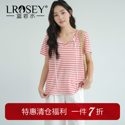 蓝若水设计感系带宽松显瘦T恤