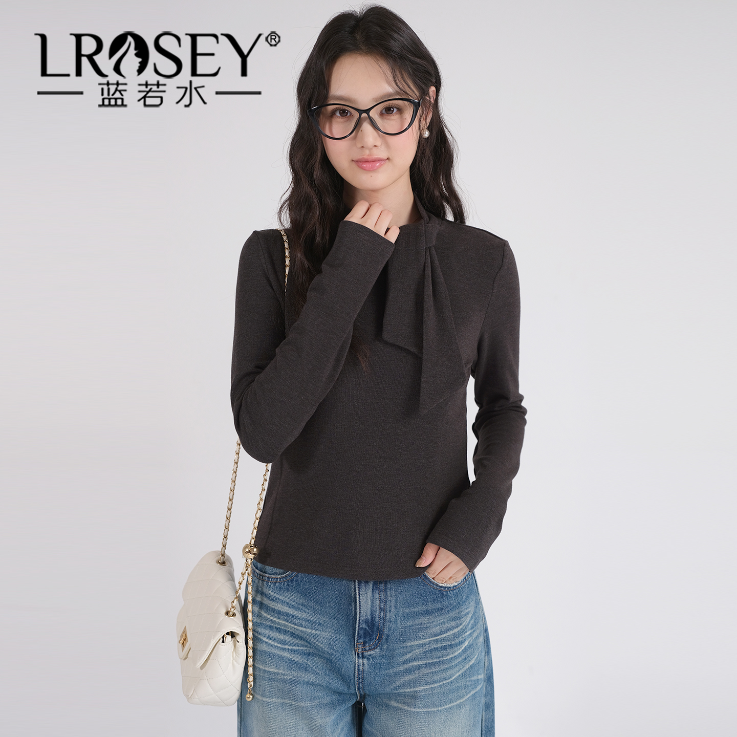 蓝若水纯色百搭显瘦上衣