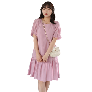 蓝若水大码女装抽褶雪纺连衣裙胖MM夏装甜美气质宽松公主裙