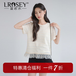 蓝若水大码女装韩系蕾丝拼接短袖T恤胖mm夏装设计感减龄宽松上衣