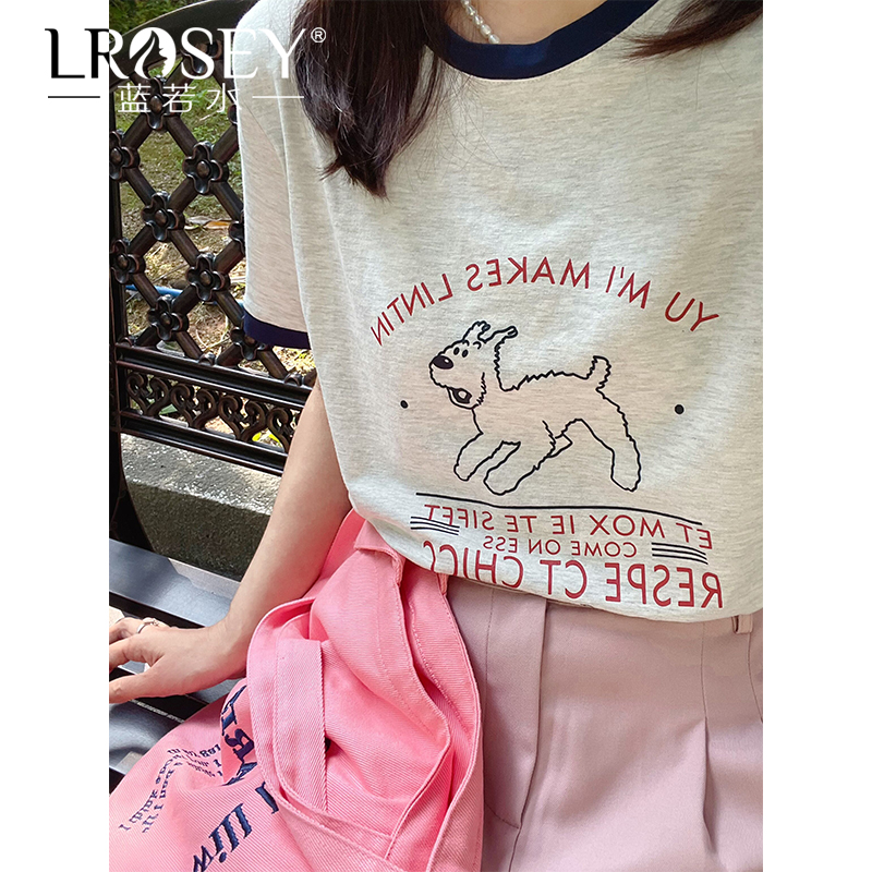 蓝若水印花T恤日系减龄上衣休闲