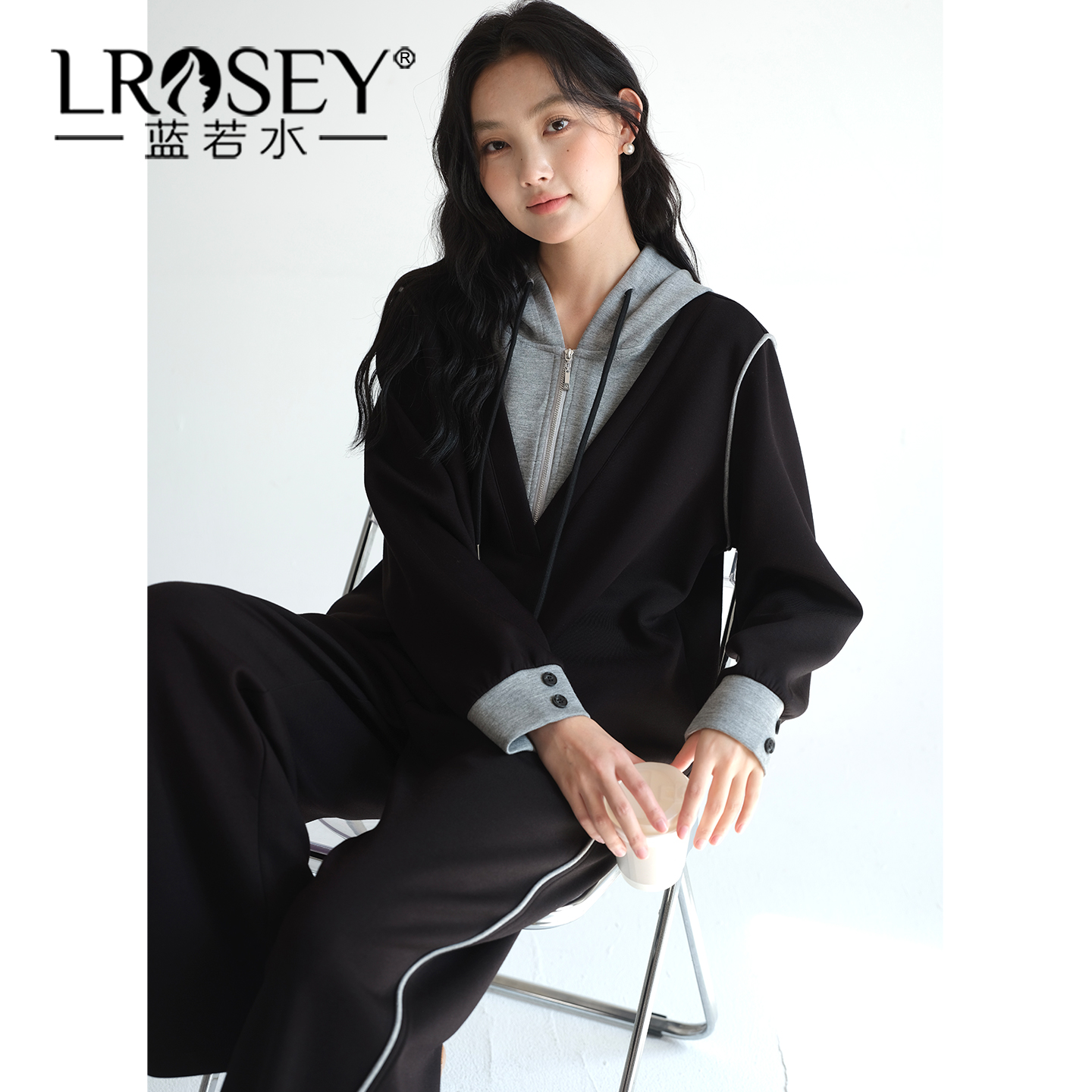 蓝若水假两件休闲显瘦套装