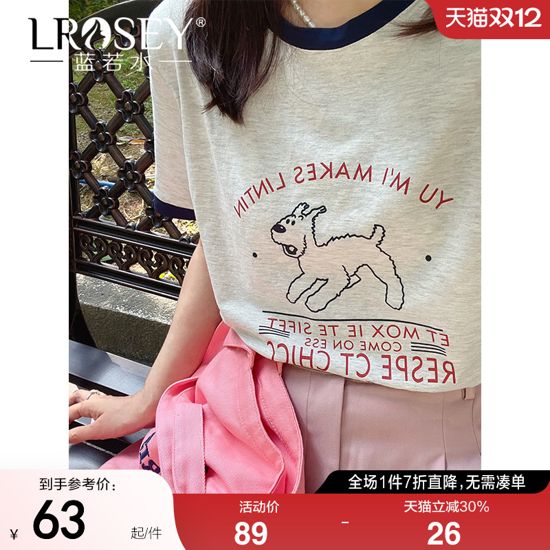 蓝若水印花T恤日系减龄上衣休闲